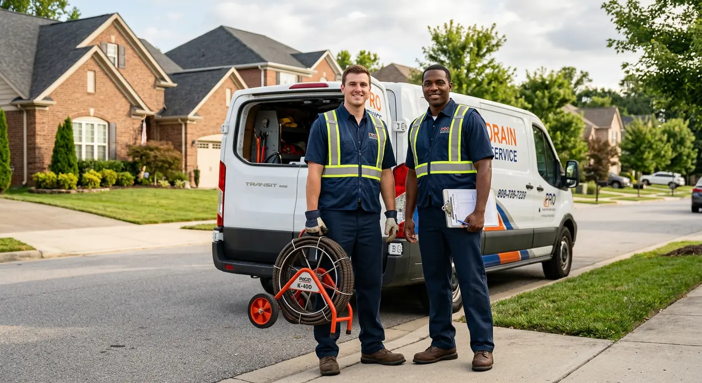 Sewer and drain service team with equipment ready for work in Gallatin