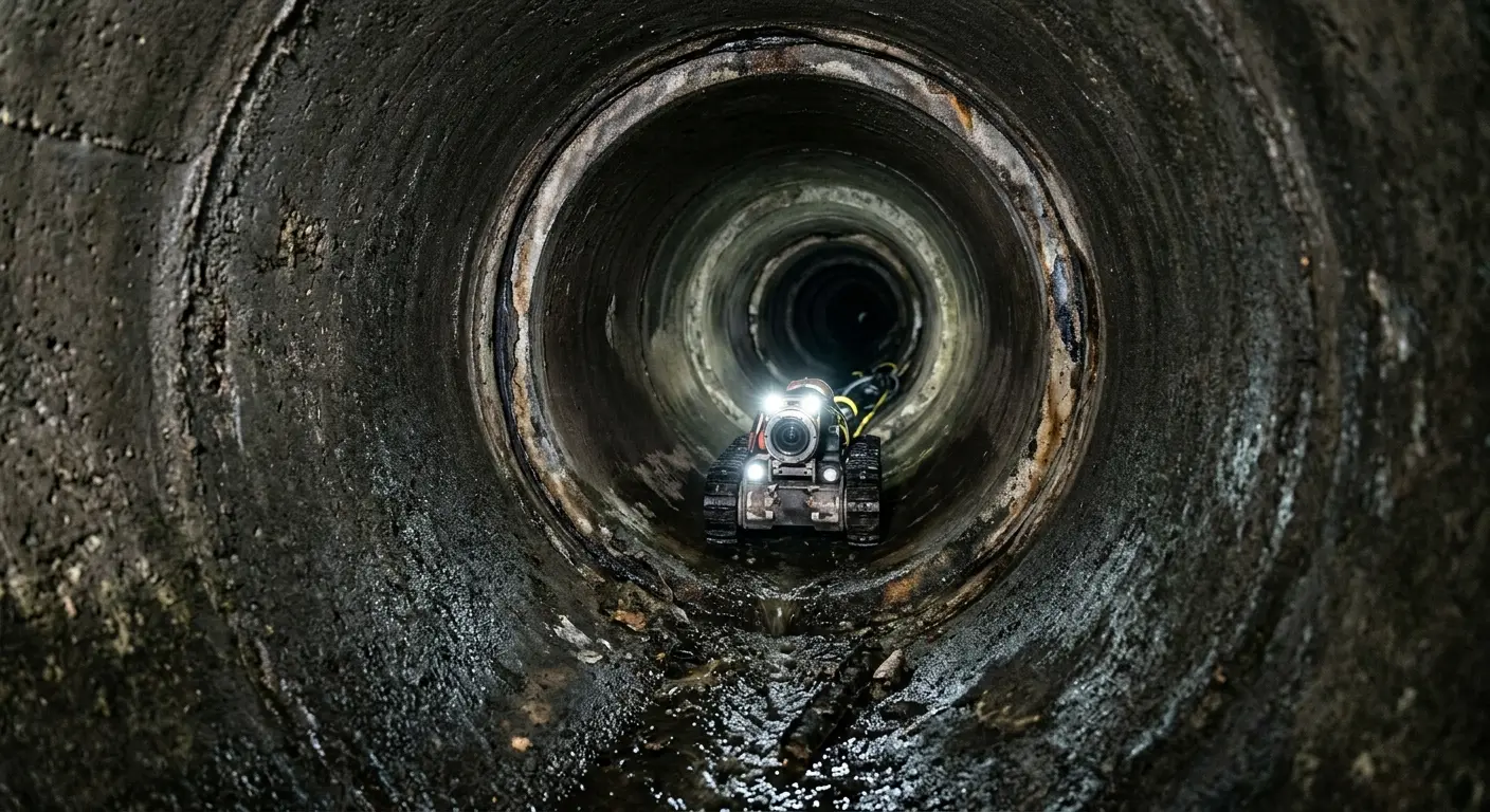 Robotic sewer camera inspecting pipe interior for Sewer Line Cleaning in Gallatin